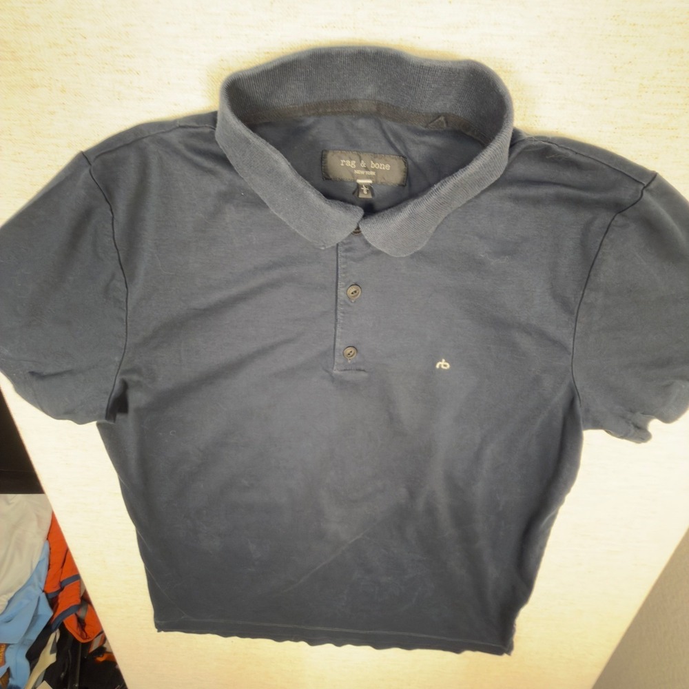 Rag & Bone Polo Shirt Men's Size‎ L Short Sleeve Embroidered Logo Navy Blue
